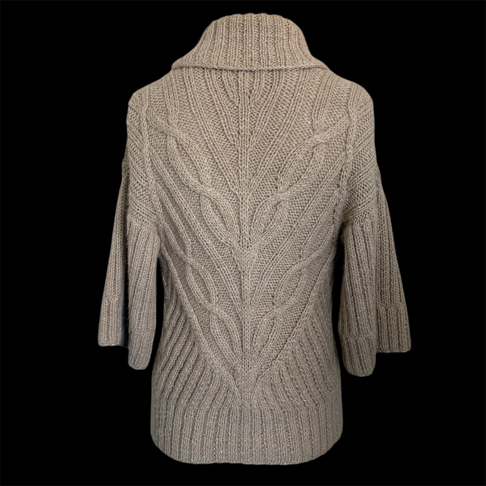 Trina Turk Tan Cable-knit Shawl Collar Alpaca Cardigan Sz P Small Open front